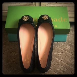 Kate Spade black glittery flats w embellishment